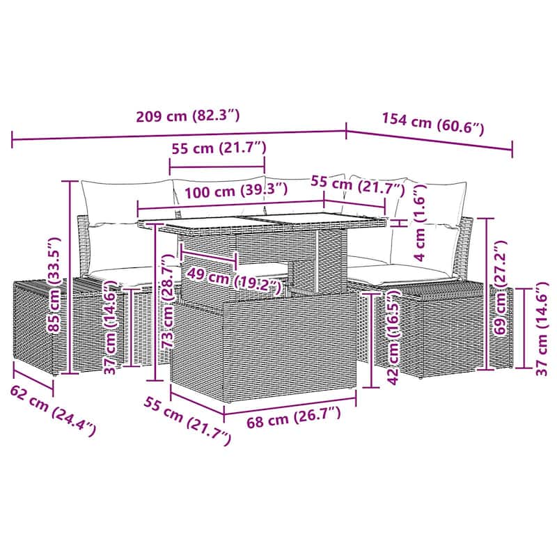 vidaXL 5 Piece Garden Sofa Set with Cushions - 82.3×60.6×27.2