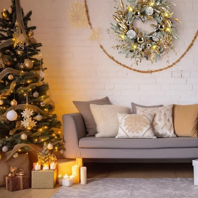 Christmas Wreath 20 Inch Christmas Door Decorations Wreath with Warm Lights - Multicolor