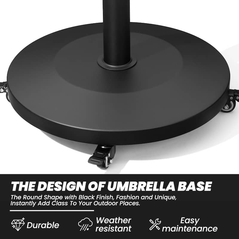 55-lb Patio Market Umbrella Base Stand Cement/Concrete Weights Base Holder w/Wheels - Dia. 18.9" x 18.1" high