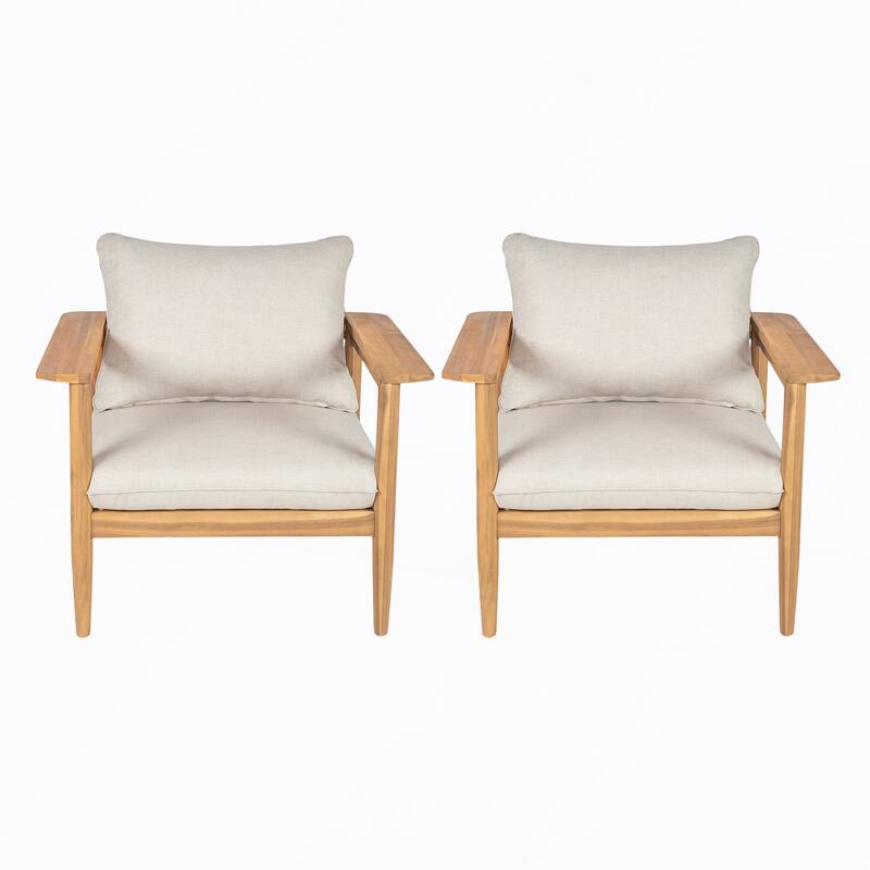 Outdoor Acacia Wood Lounge Chair Set of 2