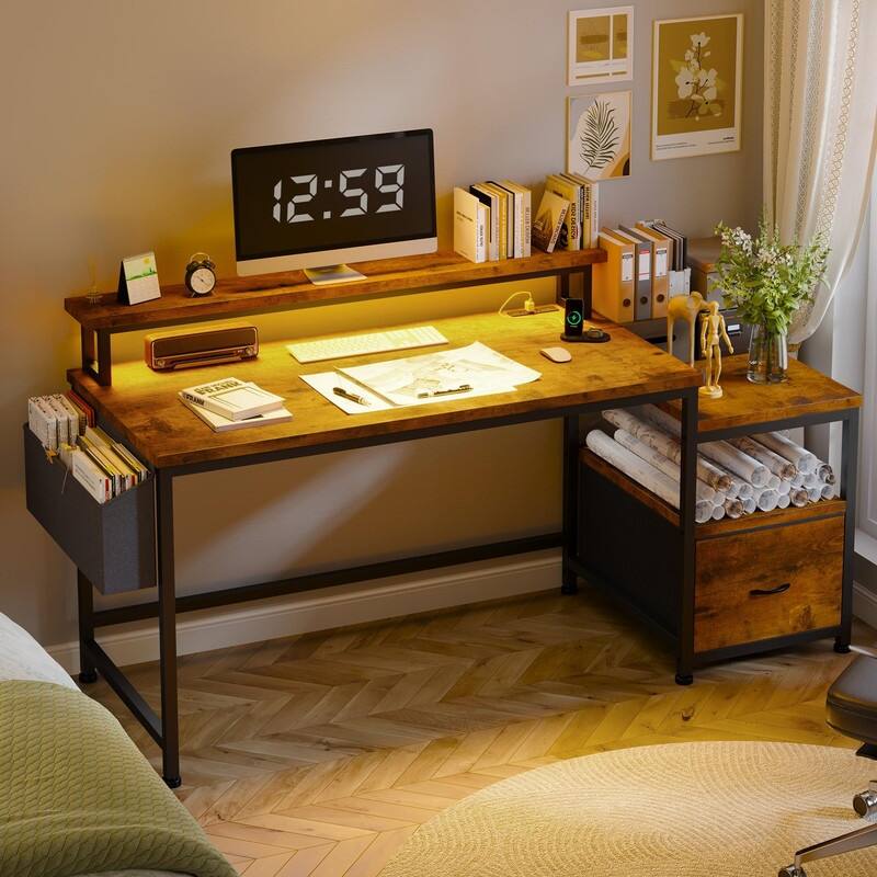 Long Desk with Stand Monitor