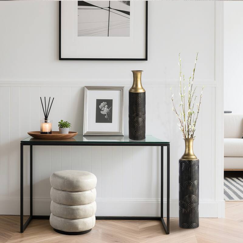 Glitzhome Set of 2 Modern White Black and Gold Metal Floor Vases Fall Thanksgiving Gifts
