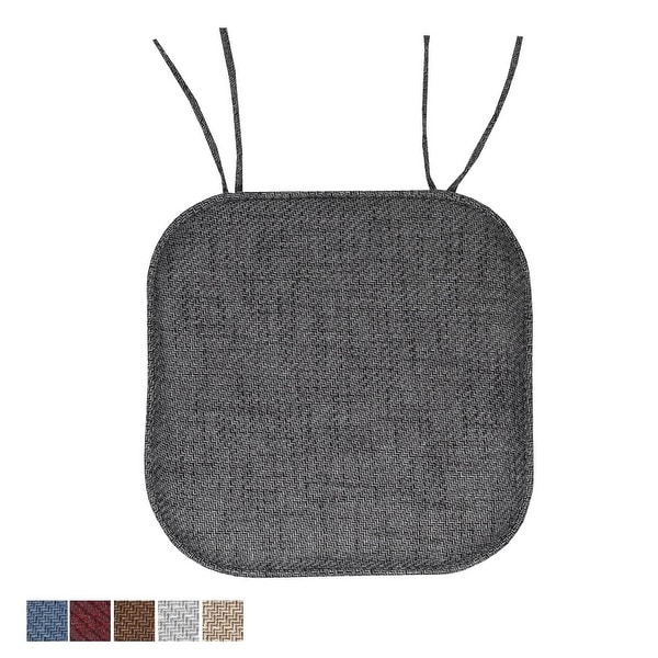 Memory Foam Chair Cushion-Square 16x 16.25 Plush Chair Pad with Ties and  PVC Dot Backing for Kitchen, Dining Room by Hastings Home (Gray)