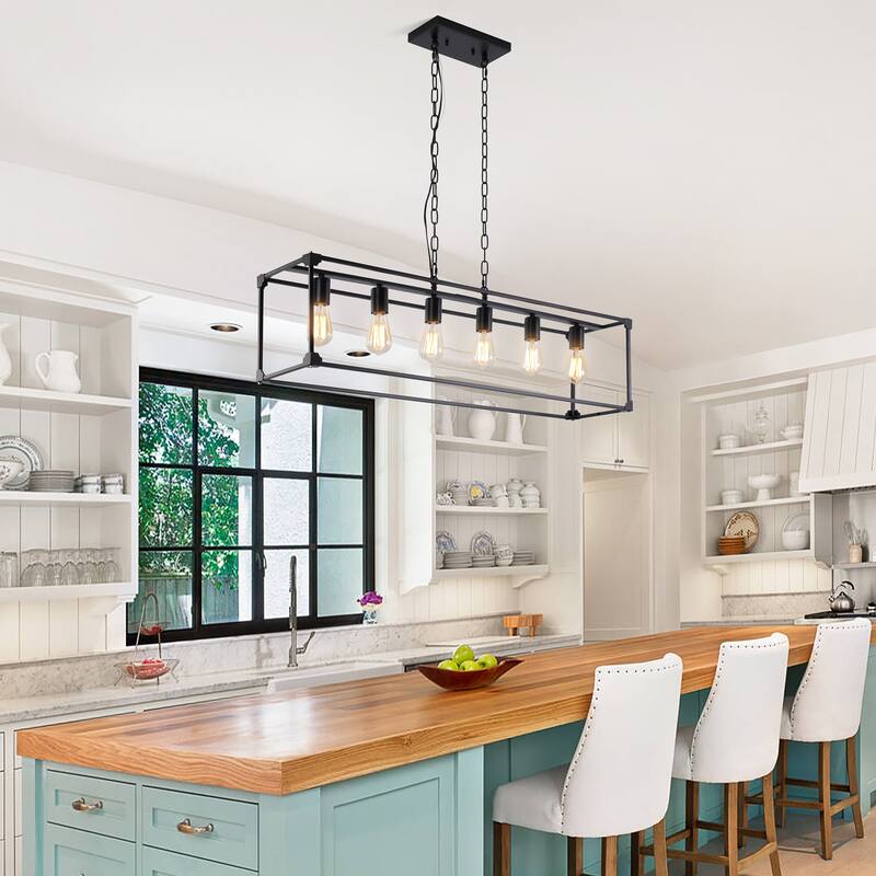 Ezra Farmhouse 41.3 in. Linear 6-Light Chandelier for Kitchen, Dining Room