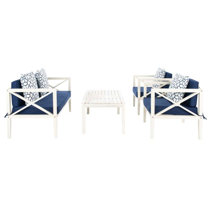 SAFAVIEH Outdoor Dafne 4-Piece Conversation Patio Set with Accent Pillow - 50W x 26D x 25H