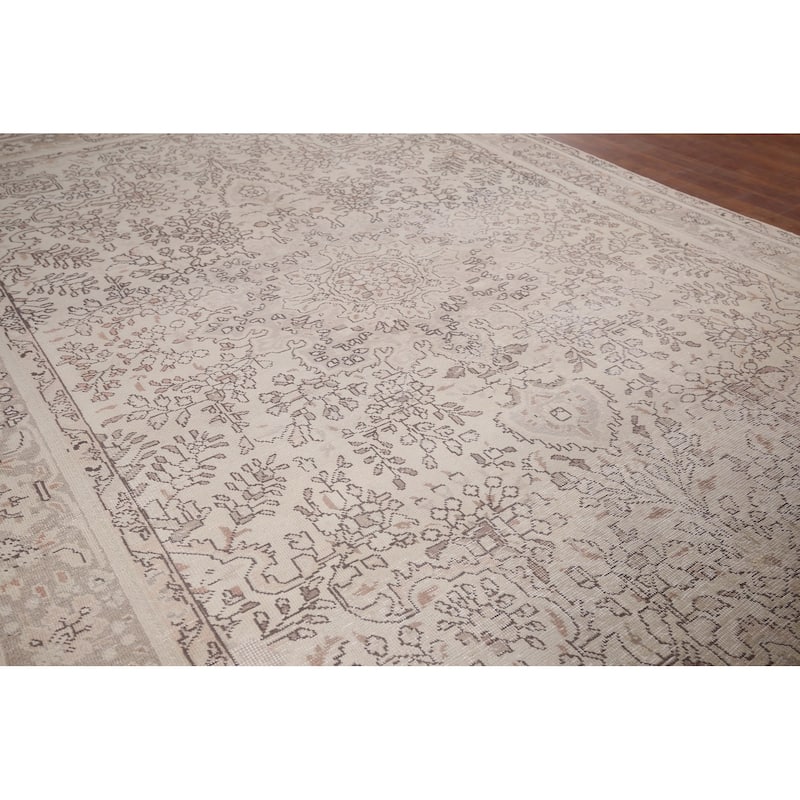 Distressed Muted Tabriz Vintage Persian Area Rug Handmade Wool Carpet - 6'6" x 9'11"