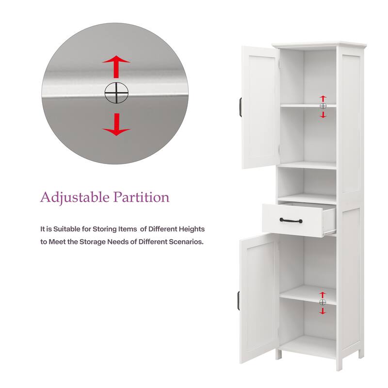 Anmytek White Tall Narrow Storage Cabinet with Drawer and Adjustable Shelves