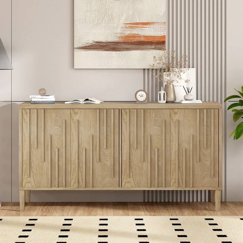 Farmhouse 59.8" Four Door Sideboard with Solid Ash Veneer Storage Buffet TV Stand