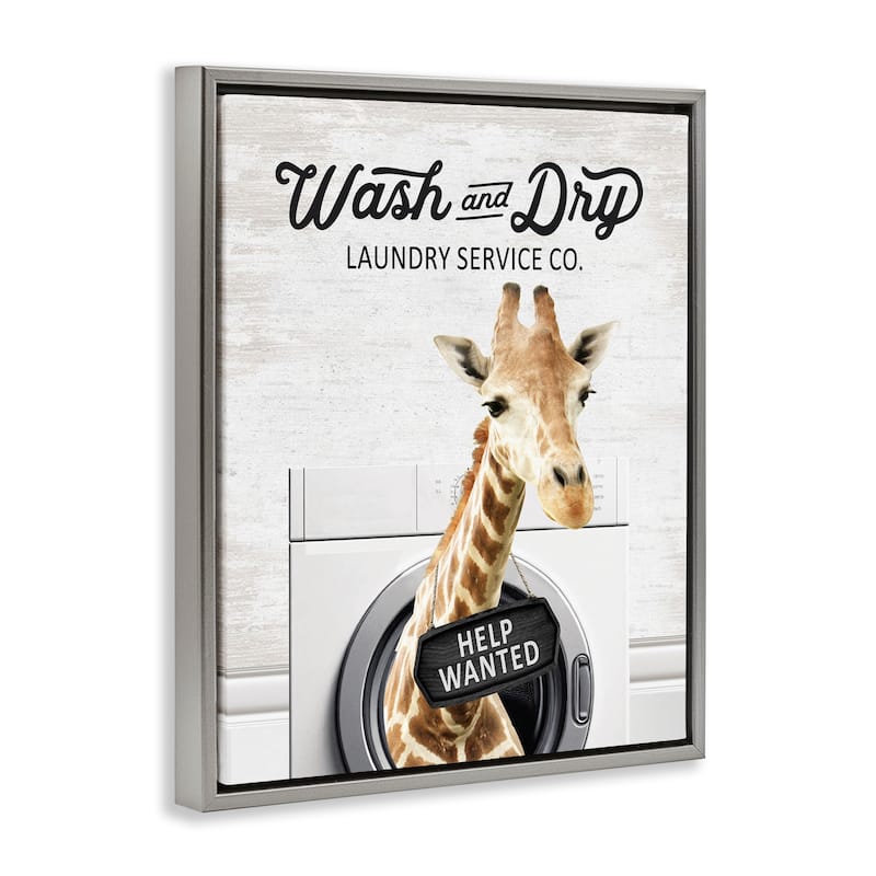 Stupell Wash & Dry Laundry Giraffe Framed Floater Canvas Wall Art Design By Lettered and Lined
