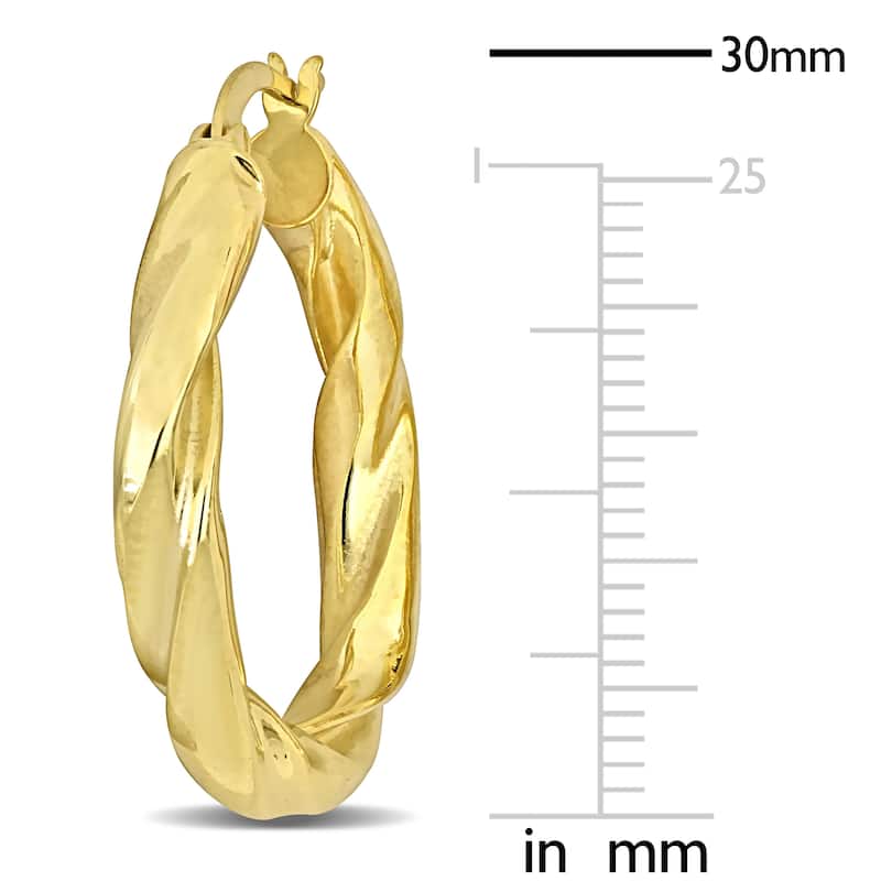 Miadora Yellow Plated Sterling Silver 30mm Round Twist Hoop Earrings
