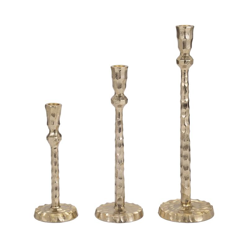 Hammered Taper Candle Holder Contemporary Glam Metal Metallic Gold Candle Holder for Home, Office or Event Table