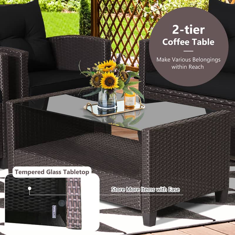 Costway 8 PCS Patio Rattan Furniture Set Glass Table Shelf Sofa - See Details