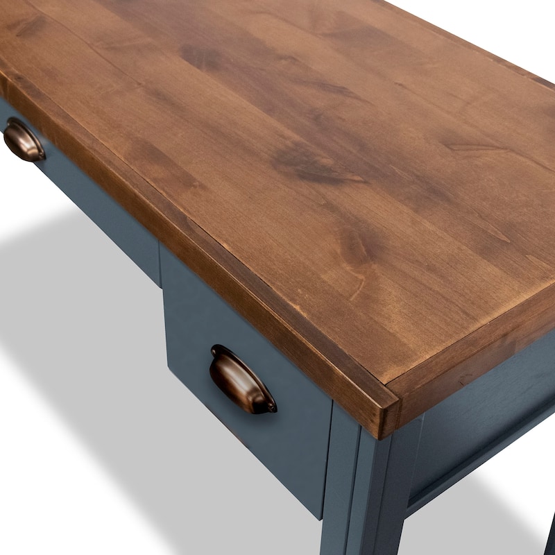 Bridgevine Home Nantucket 53 inch Writing Desk, No Assembly Required, Blue Denim and Whiskey Finish