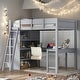 preview thumbnail 11 of 18, Stylish & Simple Full Size Loft Bed with Desk and Storage Shelf, Sturdy Construction & Safety Guaranteed, Maximized Space, White Grey