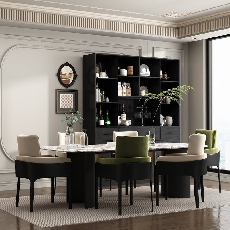 78.7" Large Bookcase,4 door, 4 drawer with Display Storage Shelves - 78.7"H x 63"W