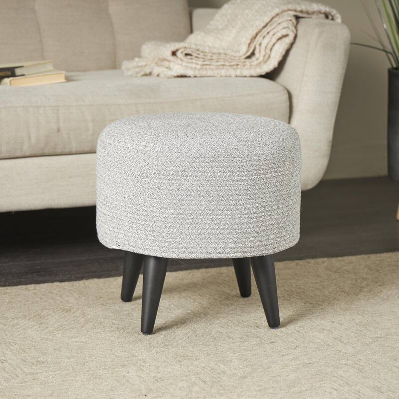 Polyester Chevron Textured Living Room Stool with Black Wooden Legs - Beige or Light Grey - Roche River Decor