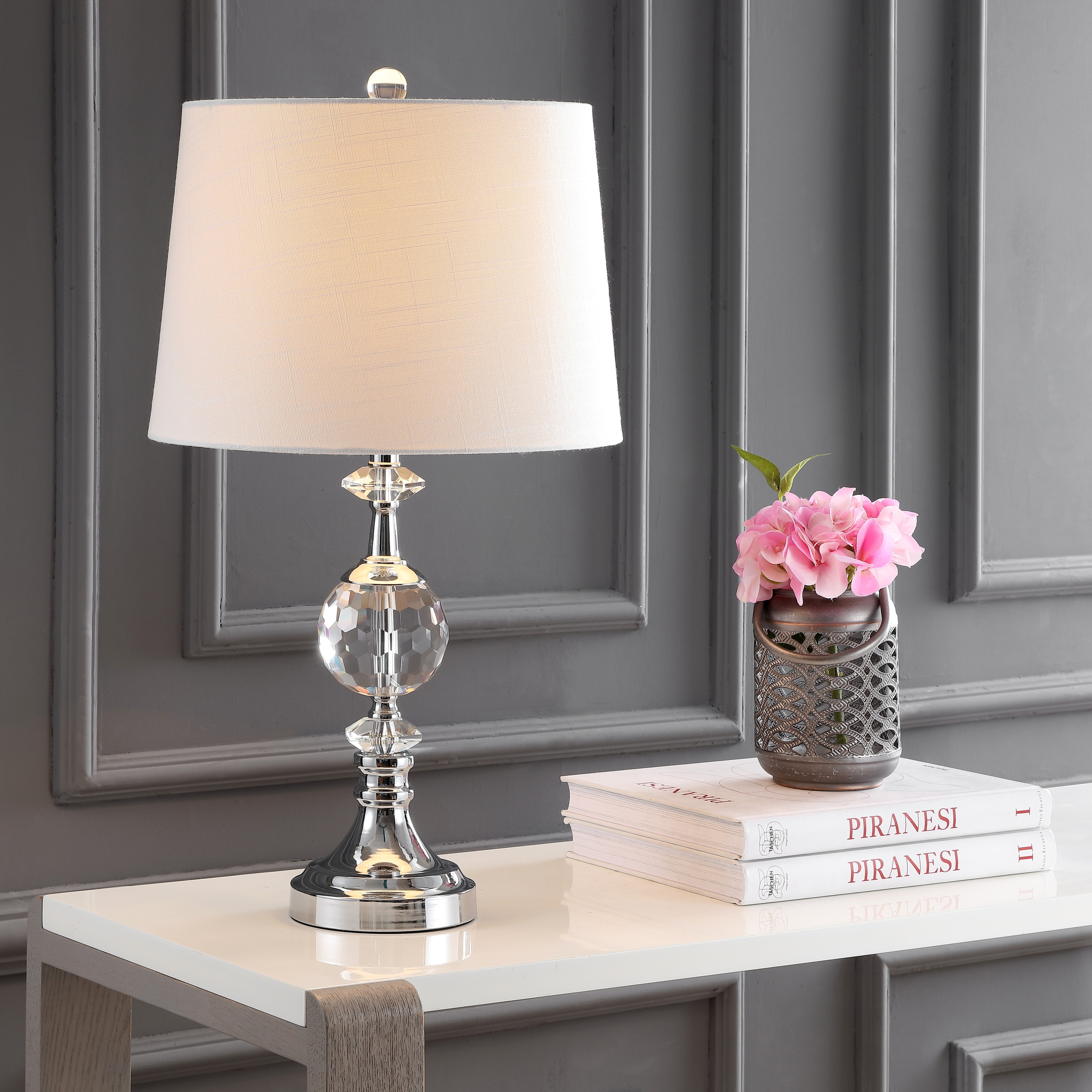 JONATHAN Y Sullivan 25.5" LED Crystal/Metal Table Lamp, Clear/Chrome