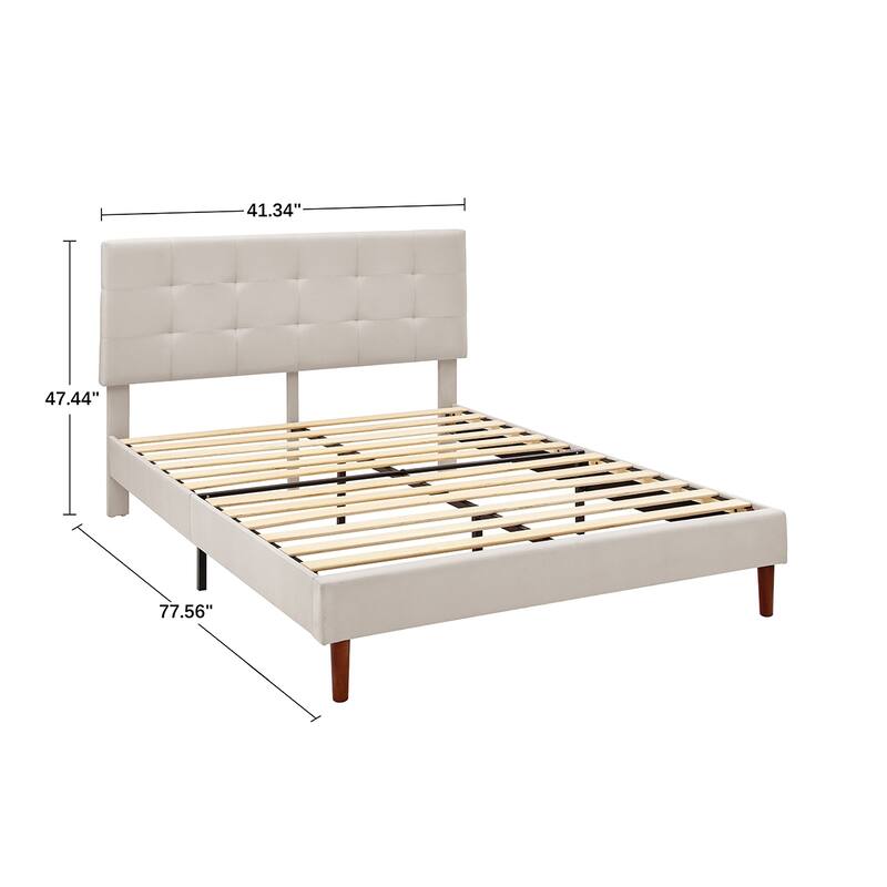 MUSEHOMEINC Tufted Upholstered Platform Bed with Adjustable Height Headboard - Beige - Twin