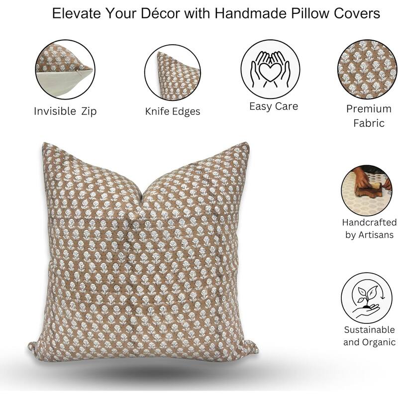 Fabdivine Brown Cotton Fall Summer Decor Pillow Cover Sofa Bedroom Accent, Tarangani