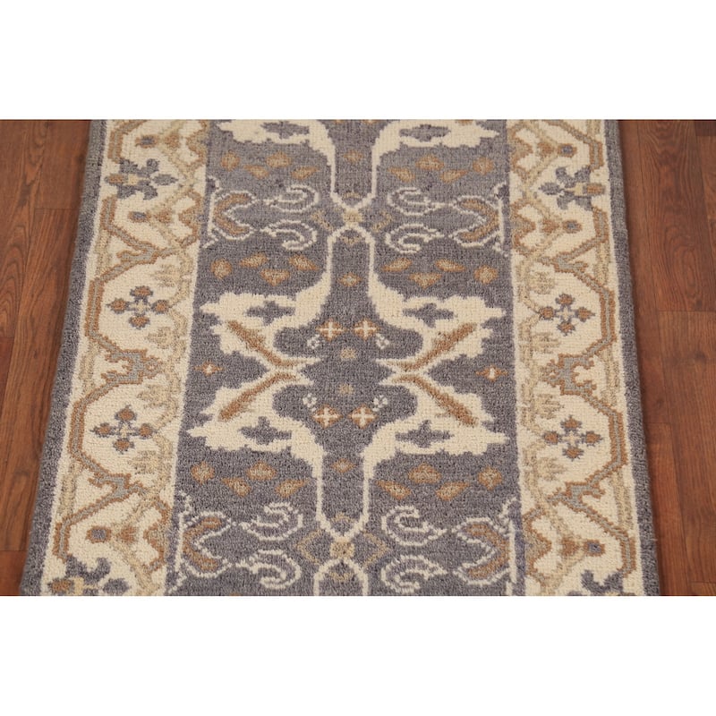 Oushak Indian Runner Rug Hand-Knotted Wool Carpet - 2'7" x 9'9"