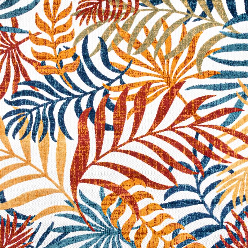 JONATHAN Y Aydin Palm Leaves Indoor/Outdoor Area Rug - 5' Square - Cream/Orange