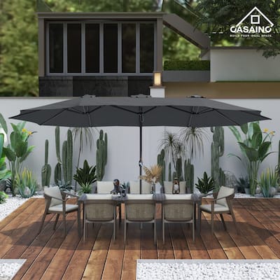 15-ft. Rectangular Crank Double-sided Large Outdoor Market Umbrella Patio Umbrella with Base Included