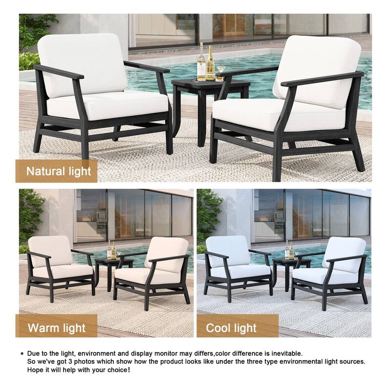 2 Set Patio Teak Wood Outdoor Chair and Side Table Set with Cushions