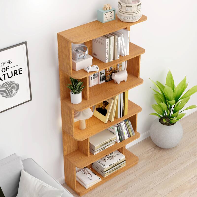 31.5"L X 64.56"H Free Combination Bookshelf Modern 5-Tier Open Storage Bookcase Mdf Wood Display Shelving,Media Storage Shelves