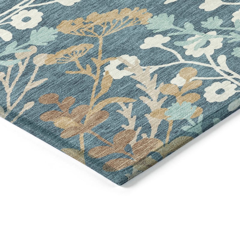 Machine Washable Indoor/ Outdoor Floral Border Chantille Rug