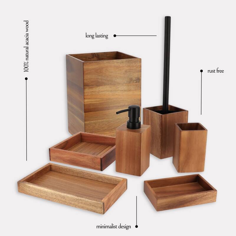 Acacia Wood Bathroom Accessory Set Collection