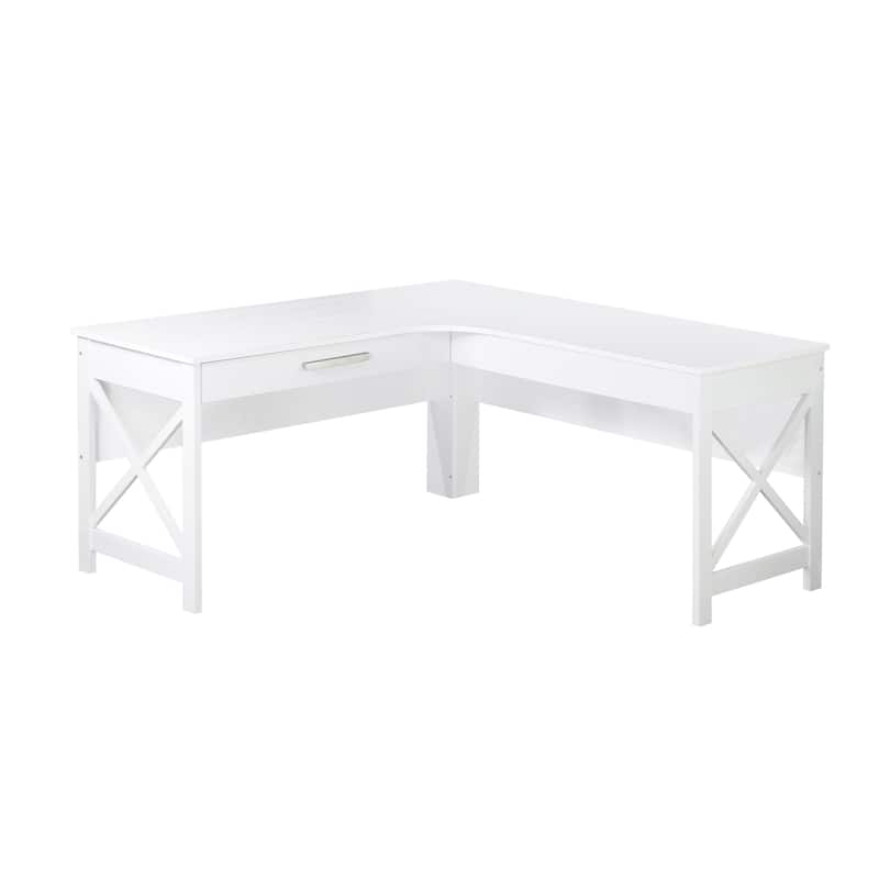 Saint Birch Alaska Modern Farmhouse L-Shaped Desk with Drawer - White