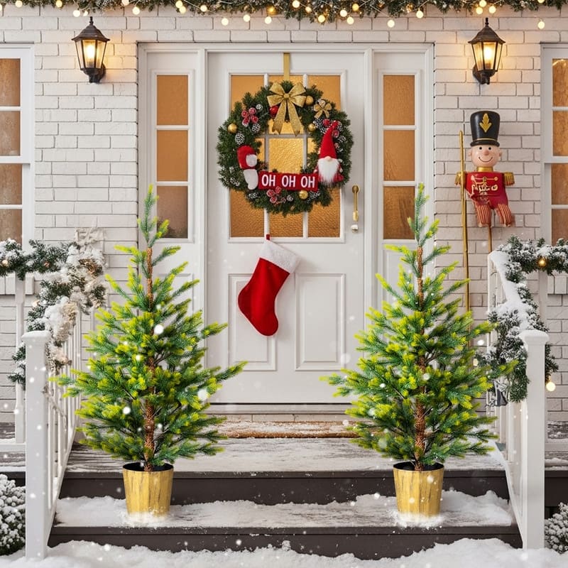 2 Pack 4 FT Dual Tone Artificial Christmas Tree with Pot Stand, Potted Xmas Pine Tree with 119 Branch Tips for Holiday Party