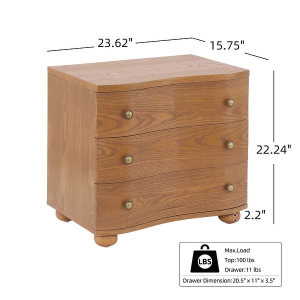 dimension image slide 1 of 2, Christopher Knight Home - Modern Minimalist 23.62" Nightstand with Roller Glide Drawers & Solid Wood Legs, Versatile Home Use