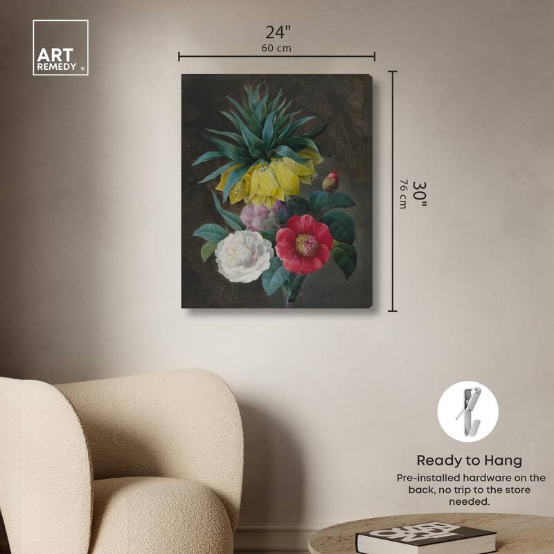 Four Peonies and a Crown Canvas by Art Remedy, Gallery Wrapped