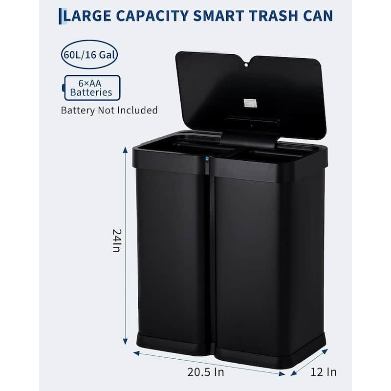 2X8 Gallon Automatic Hands-Free Dual Compartment Recycling Kitchen Step Trash Can