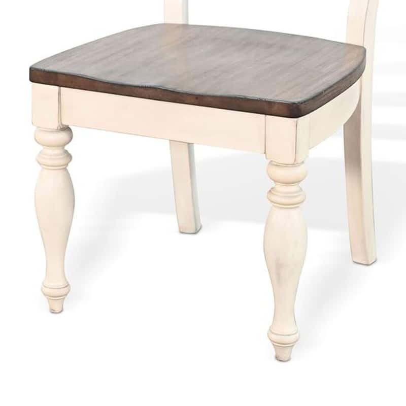 Dean Dining Chair Set of 2, Ladder Back, Dark Brown, White Solid Wood