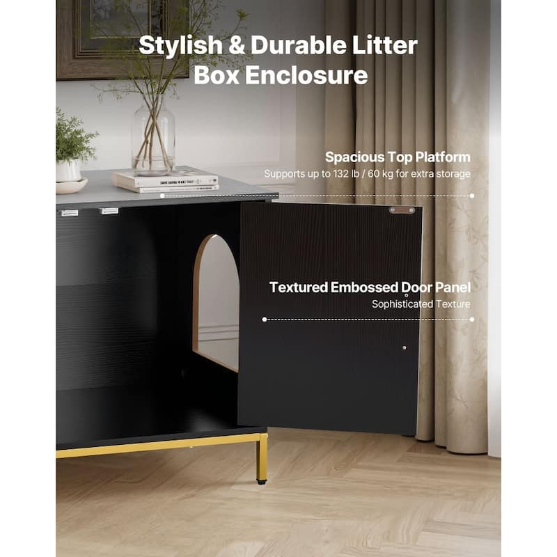 Black Cat Litter Box Cabinet with Enclosed Odor-Blocking Design Spacious Interior and Metal Legs - 27.56 x 17.72 x 21.46 in