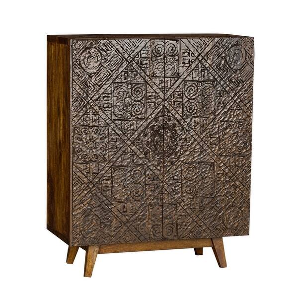 Shop Geometric Engraved 2 Door Wooden Cabinet With Tapered Legs