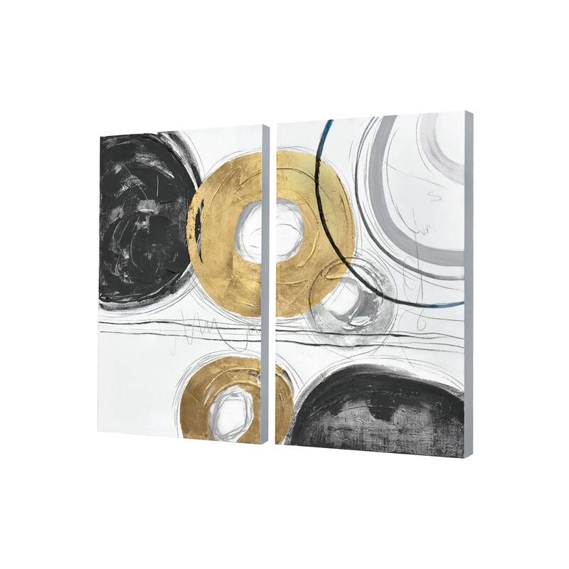 Circle Gets The Square Diptych 3D Paint and Leaf on Canvas Wall Art