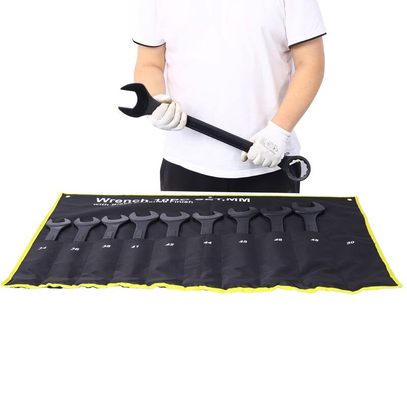 Metric Jumbo Combination Wrench Set Extra Large, 10 PC Metric Black-Oxide Jumbo Combo Wrench Set with pouch
