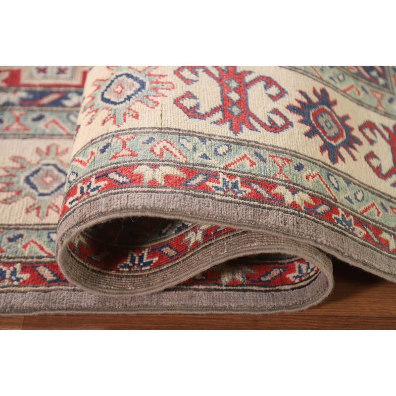 Hand Knotted Oriental 100% Wool Carpet Traditional Geometric Brown Kazak Area Rug - 9' 5'' X 6' 7''