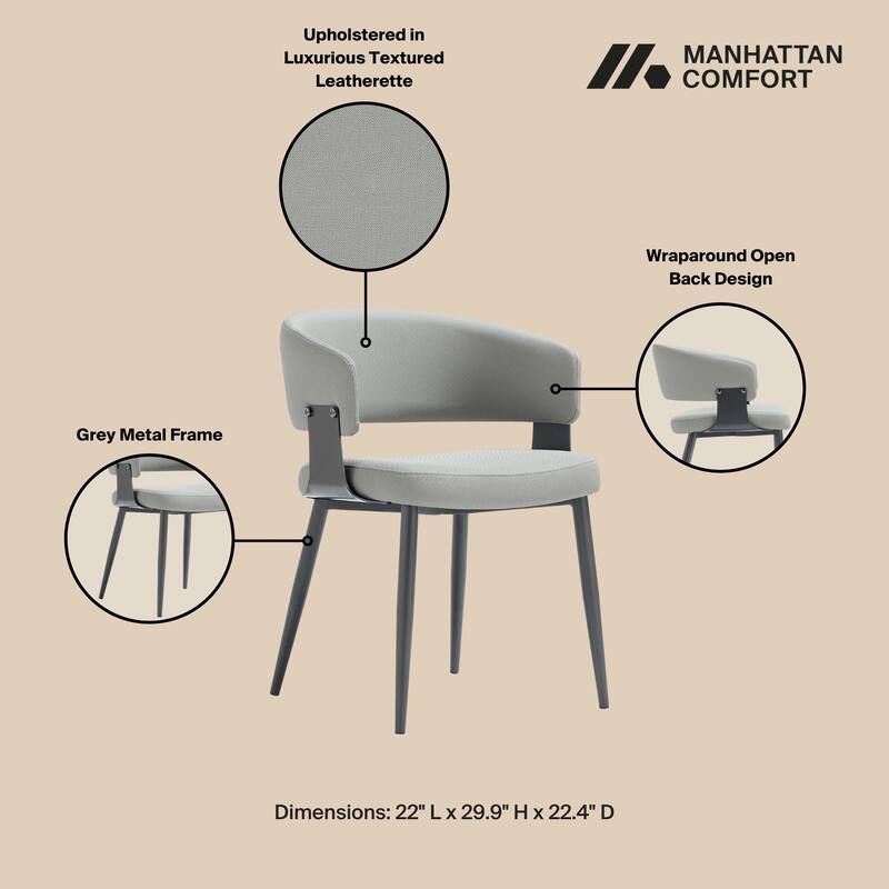 Manhattan Comfort Luce Stone Grey Textured Leatherette Dining Chair