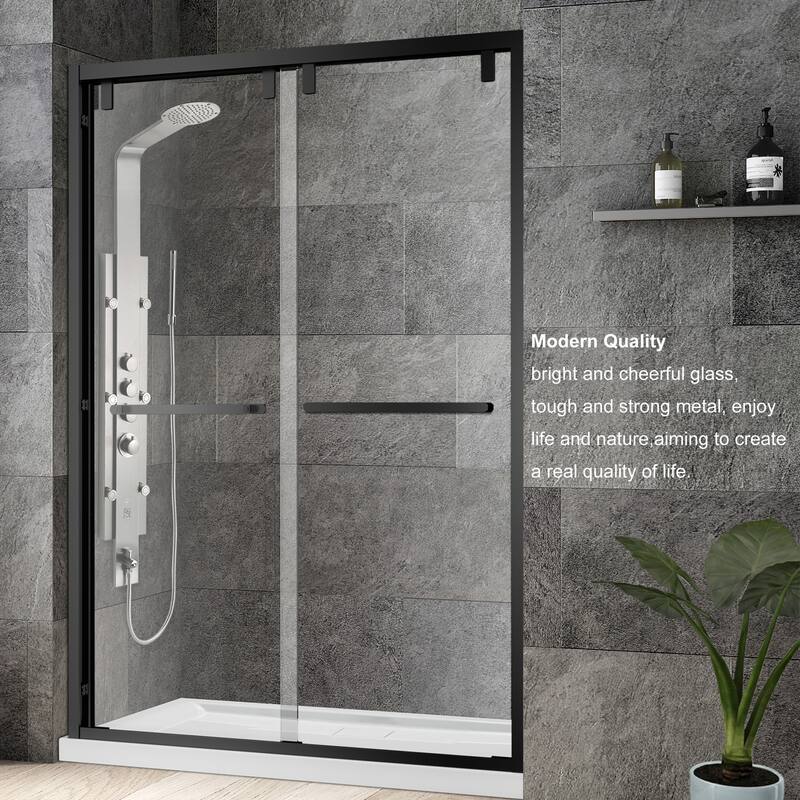 Brescia 60" W x 76" H Sliding Framed Shower Door in Brushed Nickel - 60" W x 76" H