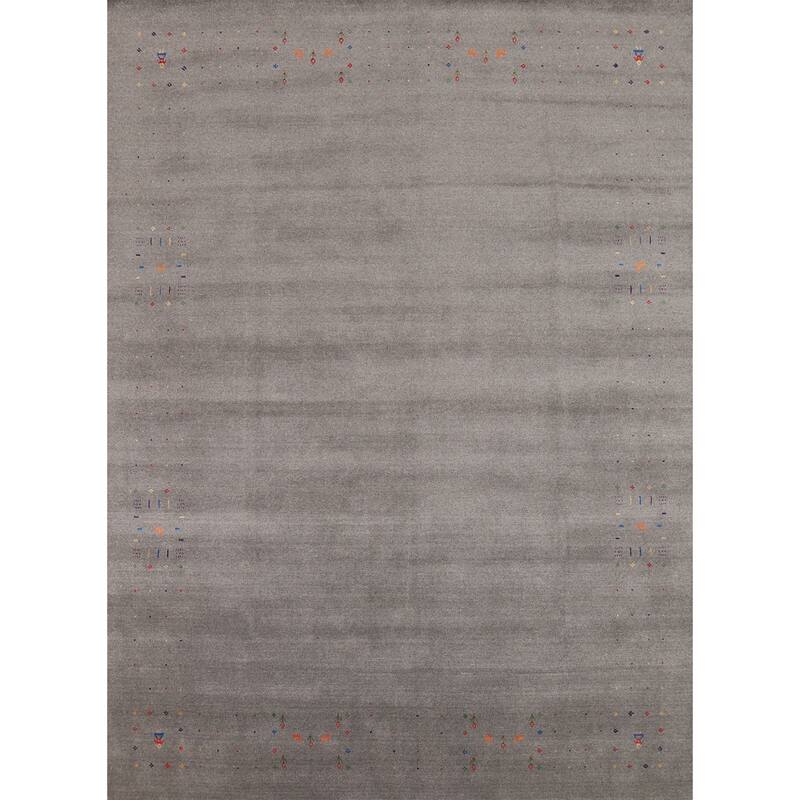 Gray Gabbeh Oriental Area Rug Hand-Knotted Wool Carpet - 8'1" x 9'9"