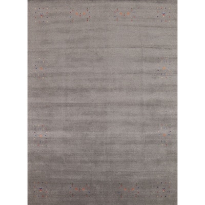 Gray Gabbeh Oriental Area Rug Hand-Knotted Wool Carpet - 8'1" x 9'9"