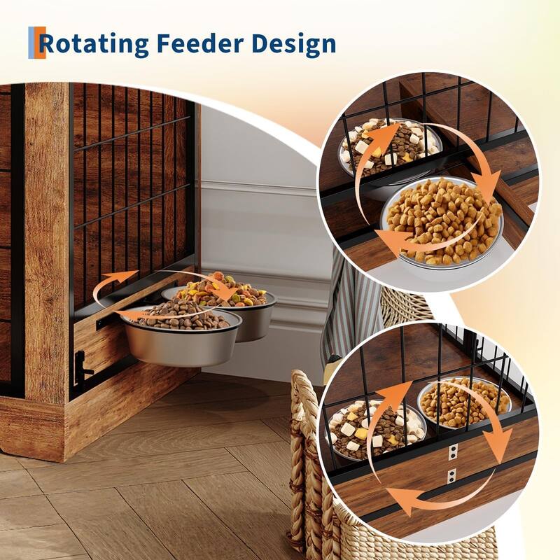Dog Crate Furniture, Indoor Dog Crate with Rotating Feeder - N/A