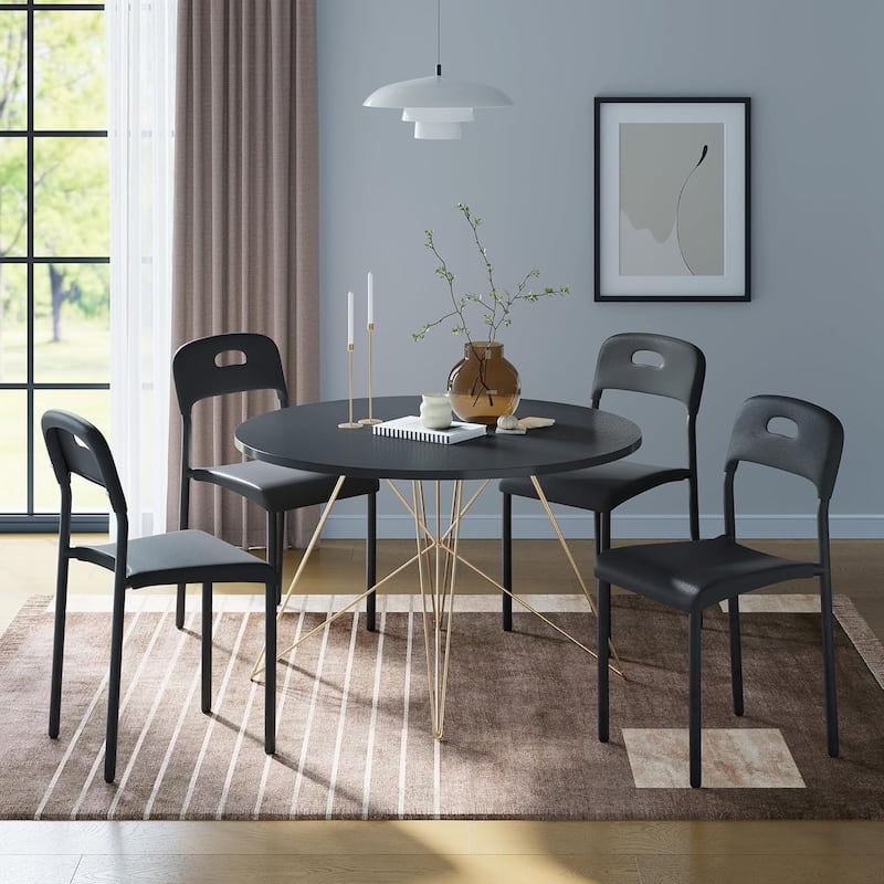 Outdoor Patio Dining Chairs, Stackable Plastic Kitchen Chairs, Steel Legs Support