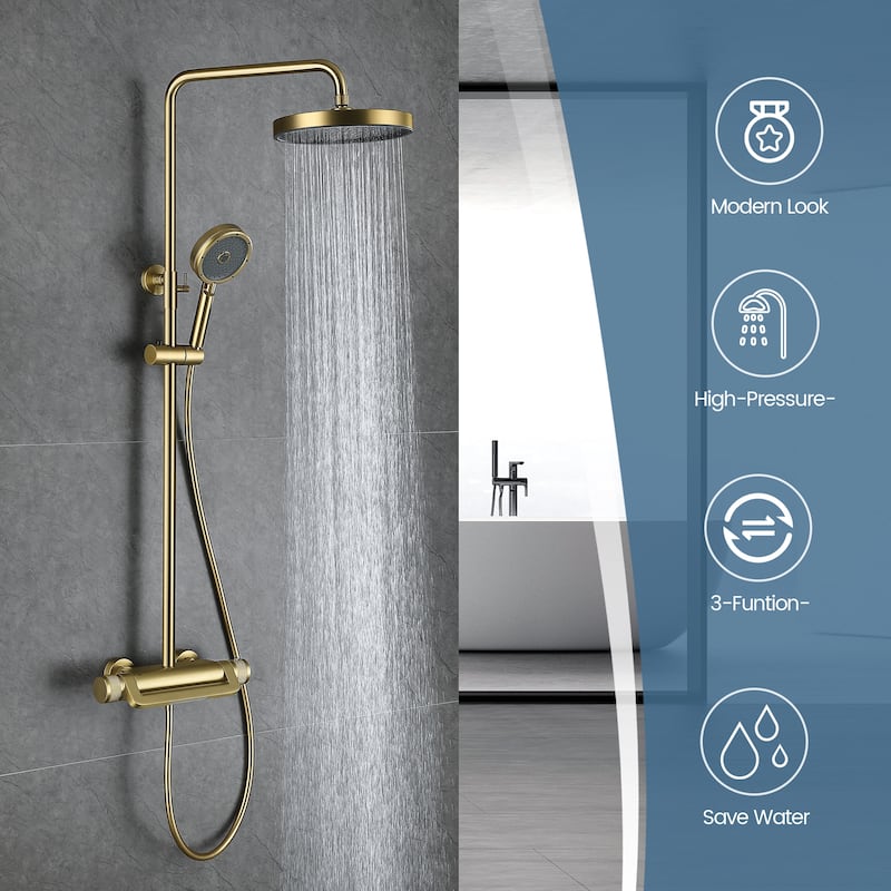 47"H Solid Brass Thermostatic Shower System with Rough-In Valve