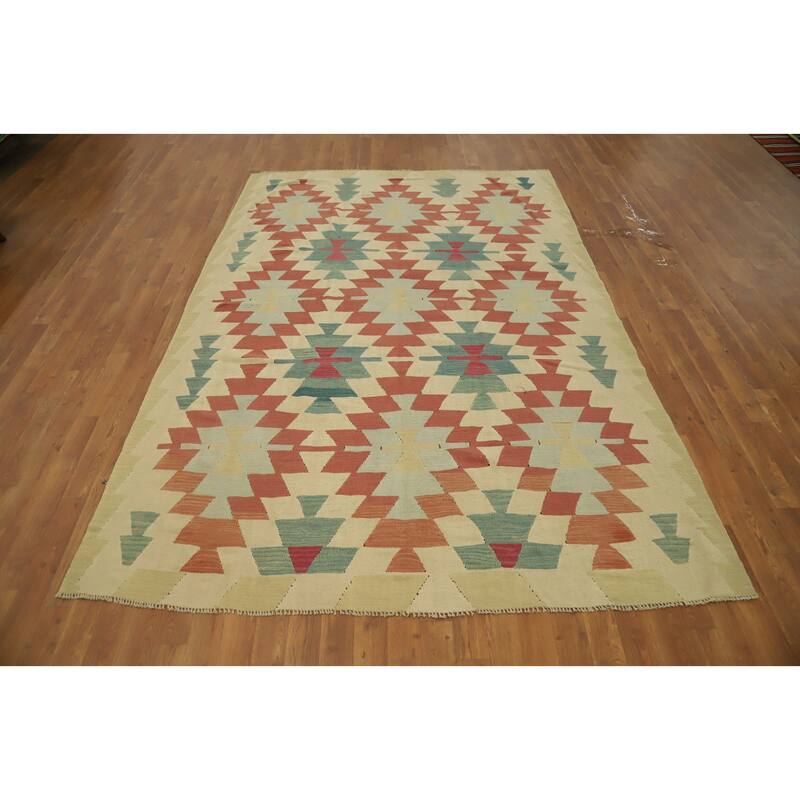 Hand Woven Oriental 100% Wool Carpet Southwestern Tribal Multi-Colored Kilim Area Rug - 8' 10'' X 6' 0''