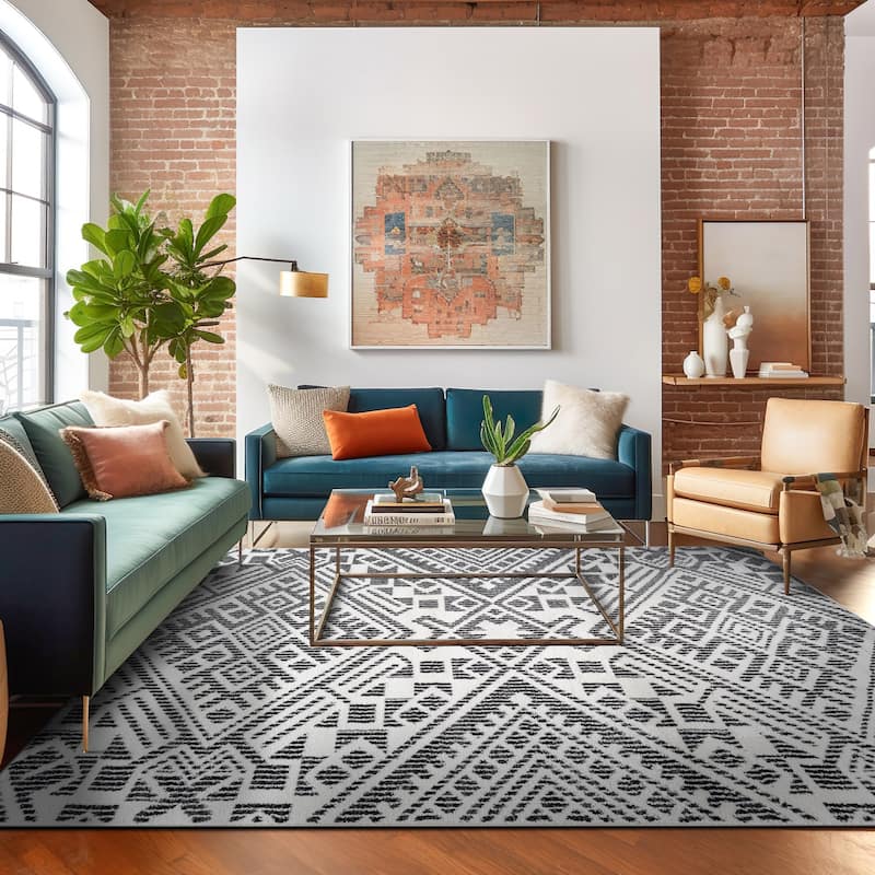 Black Ivory Tribal Pattern Stylish and Durable Area Rug
